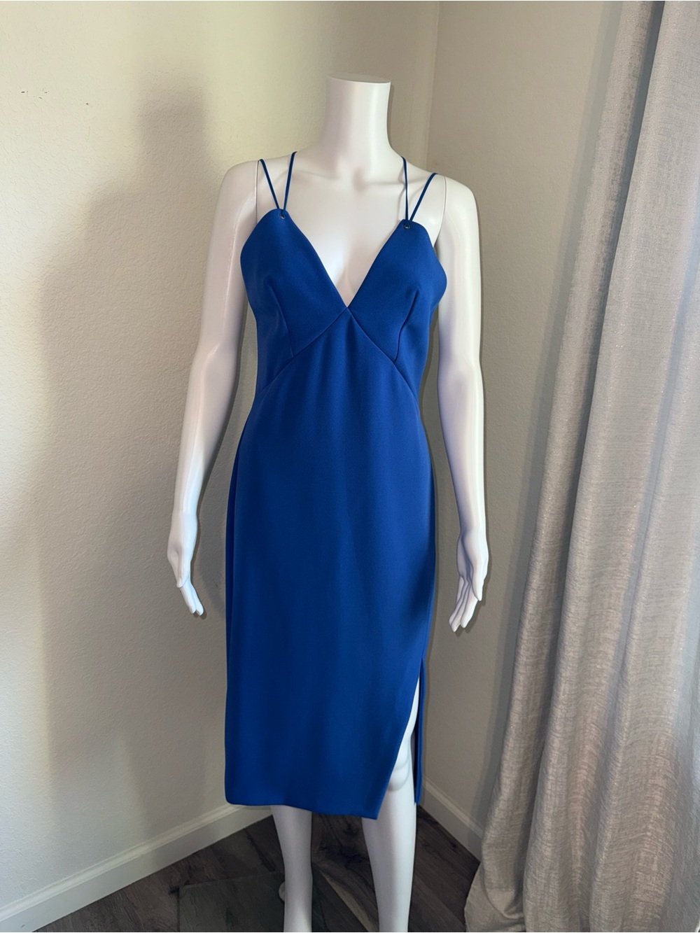 Topshop Cobalt Blue Double Spaghetti Strap Midi Dress size 8